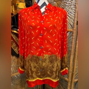 Vintage NWT 80s designer Paolo Santini retro animal print silk blouse